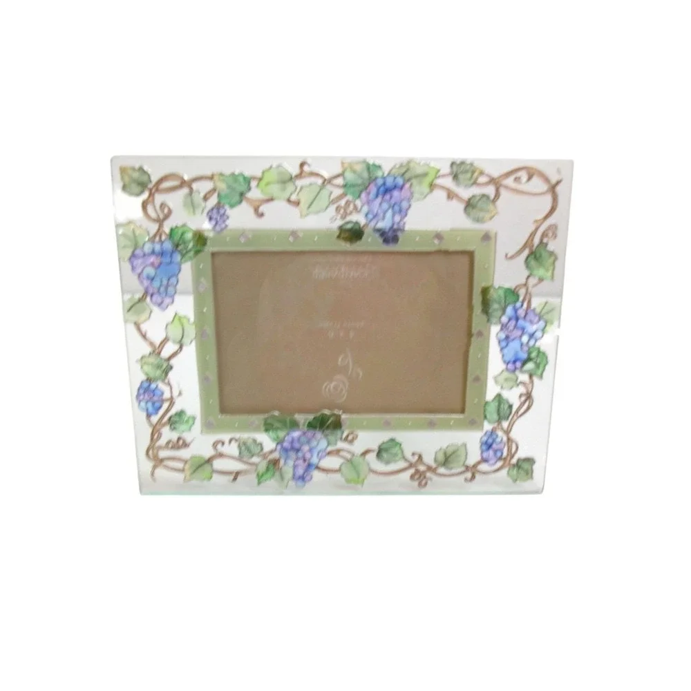 VTG 2003 Joan Baker Designs Glass Picture Frame 4x6 Purple Grapes Stained‎ Glass